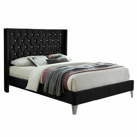 KD MUEBLES DE DORMITORIO Alexa Velvet Upholstered Platform Bed Black - Queen Size KD2831281